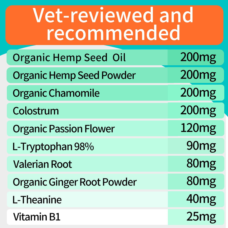 Calming Chews for Dogs, Dog Calming Treats with Hemp, Valerian Root, Organic Chamomile, Dog Anxiety Relief Aid with Thunder, Fireworks, Separation, Barking, Stress Relief (Chicken, 120 Chews) Chicken - PawsPlanet Australia