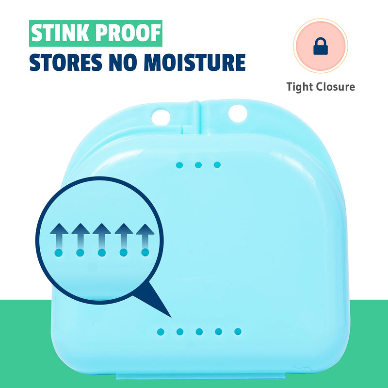 [Australia] - Retainer Case - Pack of 2 - Odorless Mouth Guard Case - Ventilated, Durable & Hygienic for Carrying and Protecting Braces, Dentures & Aligners - 3.14 x 3.14 x 1.1 - (Bluish) Set of 2 Bluish 