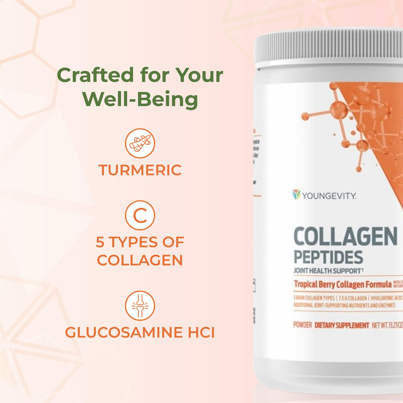 Youngevity Collagen Peptides Protein Powder with Vitamin C, Bone Support | Collagen peptides, protein, vitamin C, bone health support, delicious flavor, mixes easily into drinks, shakes and smoothies