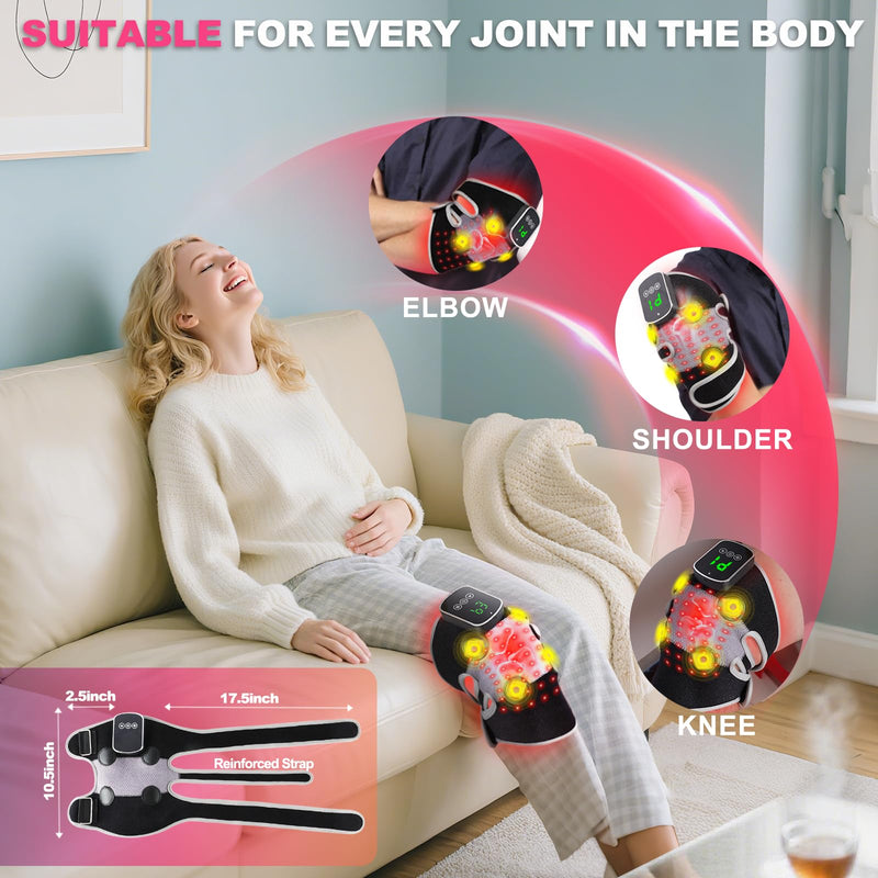 3-in-1 Red Light Therapy Knee Brace with 4 Vibration Massage Areas, 5000mAh Rechargeable Heated Knee Massager, 660nm&850nm Infrared Light Therapy Heated Device for Knee Elbow Shoulder Pain Relief
