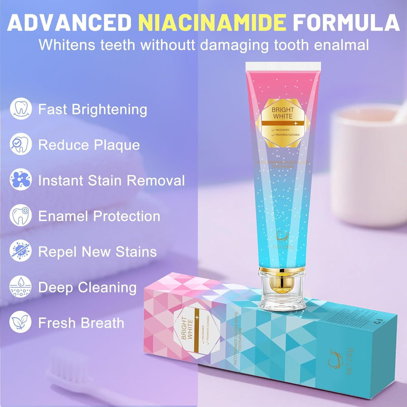 [Australia] - Niacinamide Whitening Toothpaste, Kimralur Triple Whitening Intensive Niacinamides Toothpastes, Fluoride-Free Formula is Suitable for Sensitive Teeth (2) 2 