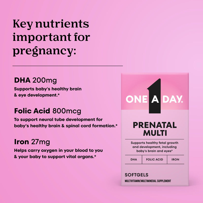 One A Day Prenatal Vitamins- Folic Acid, Iron, Omega- 3 (DHA), Pregnancy Vitamins for Women, Prenatal Multivitamin for Mom and Baby Support, Pregnancy Must Haves 30 Ct (Packaging May Vary) Unflavored 30 Count (Pack of 1)