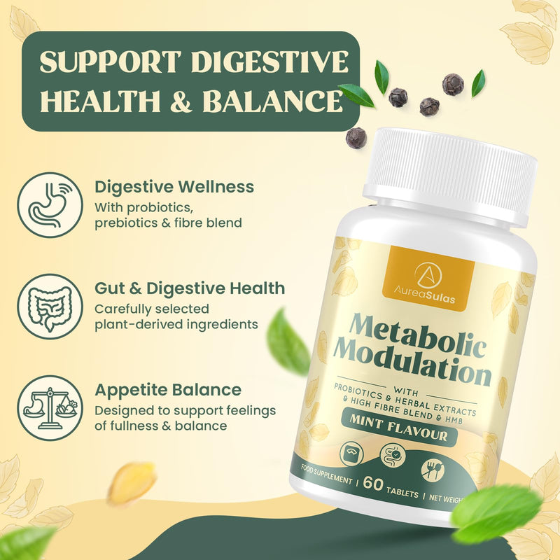 Probiotic & Botanical Fibre Tablets for Gut Health & Digestion, 100 Billion CFU, Prebiotic Fibre, Natural Digestive Support with HMB, Green Tea & Ginger Extracts, Mint Flavour, Vegan, 120 Tablets