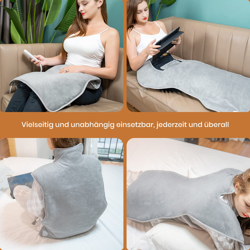 [Australia] - Nalezuns Electric Heating Pad for Back Shoulder, 60 x 100 cm Heat Wrap with Quick Heating, 6 Temperature Levels with 4 Timers Heating Pad Back Auto-OFF Timer, Flannel Material, Washable 100 x 60 cm 