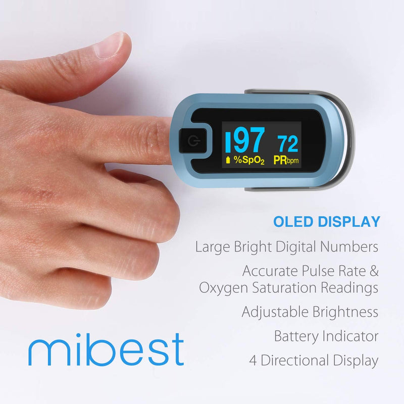 [Australia] - mibest OLED Finger Pulse Oximeter, O2 Meter, Dual Color White/Light Blue 