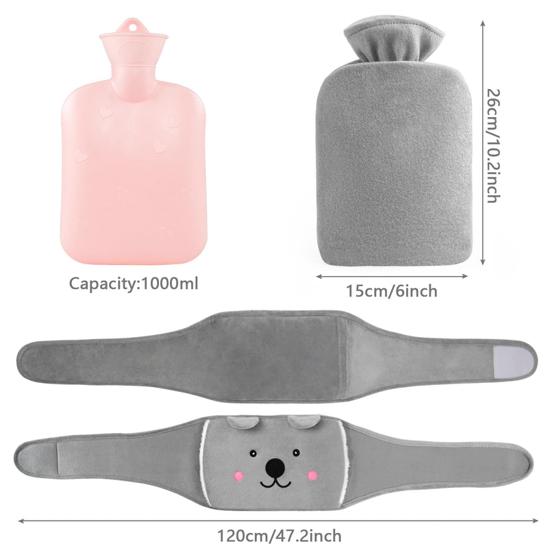 [Australia] - Hot water bottle hot water bottle belt rubber hot water bottle with cover, 1L hot water bottle belt soft plush women children heat belt for period neck shoulder back legs period pain NSD-A 