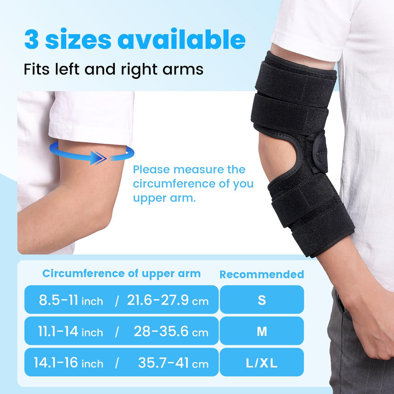 [Australia] - Cubital Tunnel Syndrome Elbow Brace, Ulnar Nerve Entrapment Splint, Elbow Immobilizer for Night Sleeping and Day Working, 4 Angles Adjustable, Fit Women & Men, Right & Left Arm - M Black 