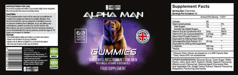 Alpha Man Gummies, with Maca, Vitamin B6, B12, Ashwagandha, L-Arginine, Tribulus Terrestris, 60 Gummies