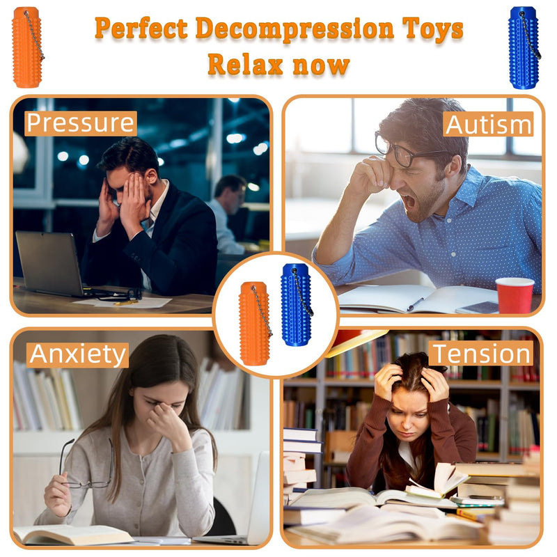 [Australia] - 2Pcs Little Ouchies Fidget Spiky Keychain for Adults - 3D Printed Sensory Stress Relief Toy for Anxiety, Focus & Pain Stimulation, Portable ADHD Autism Fidget Toys, Durable Grippy Stim Keyring Blue & Orange 