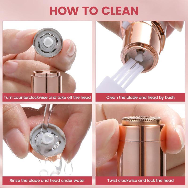 [Australia] - Facial Hair Removal for Women, Portable Painless Hair Remover Device, Rechargeable, with 4 Replacement Heads, for Face, Upper Lip and Chin Pink 