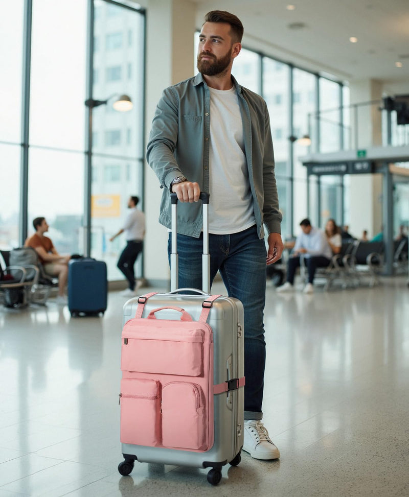 Over Luggage Organizer for Carry On Bag/Suitcase | 16” Laptop Sleeve with Handle, Portable Travel Accessories Bags for Luggage with Adjustable Harness Straps (Pink) pink