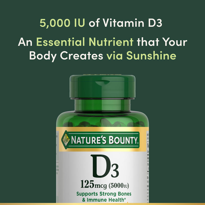 Nature's Bounty Vitamin D3 5000 IU Softgels, Rapid Release, 150 Count | Immune Support, Vitamin D Supplements 150 Count (Pack of 1)