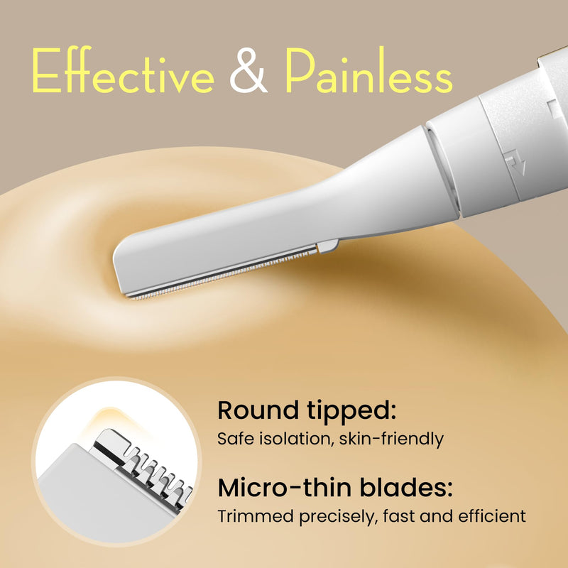[Australia] - Facial Hair Removal for Women, Painless Eyebrow Trimmer with Pivoting Head, Electric Battery Operated Body Hair Remover with 2 Replaceable Blade for Face Neck Chin Bikini, White 