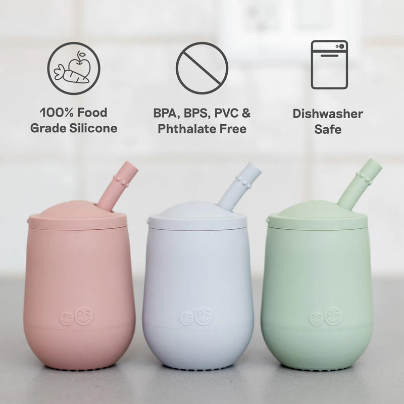 [Australia] - ezpz Mini Cup + Straw Training System (Sage) - 9 Months+ - 100% Silicone Training Cup for Infants + Toddlers - Designed by a Pediatric Feeding Specialist Sage 4 Ounces 