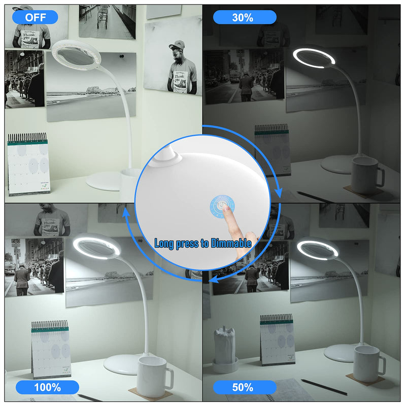 [Australia] - DUDSOEHO 3x Magnifying Glass with Light and Stand - Hand-free Touch Dimmable Magnifying Glass with LED Light for Work, Reading, Hobbies, Sewing, Crafts (White) White plugin 