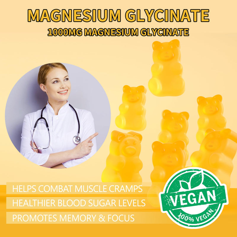 Magnesium Glycinate Gummies 1000mg - Sugar Free Magnesium Potassium Supplement with Vitamin D, B6, CoQ10 for Calm Mood & Sleep Support - 180 Mango Pineapple 90 Count (Pack of 2)