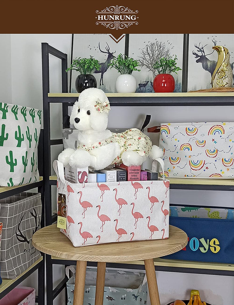 [Australia] - HUNRUNG Rectangle Storage Basket Cute Canvas Organizer Bin for Pet/Children Toys, Books, Clothes Perfect for Rooms/Playroom(Rectangle Flamingo) Rectangle Flamingo 