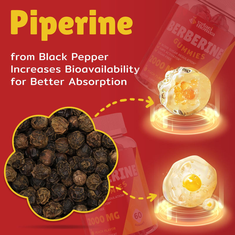 [Australia] - 2000mg Berberine Supplement Gummies - High Potency Berberine with Ceylon Cinnamon Candy, Turmeric, Magnesium, Chromium - Sugar Free, Vegan, Non-GMO, Gluten-Free - Peach Flavor 60 Gummies - 1 Pack 60 Count (Pack of 1) 