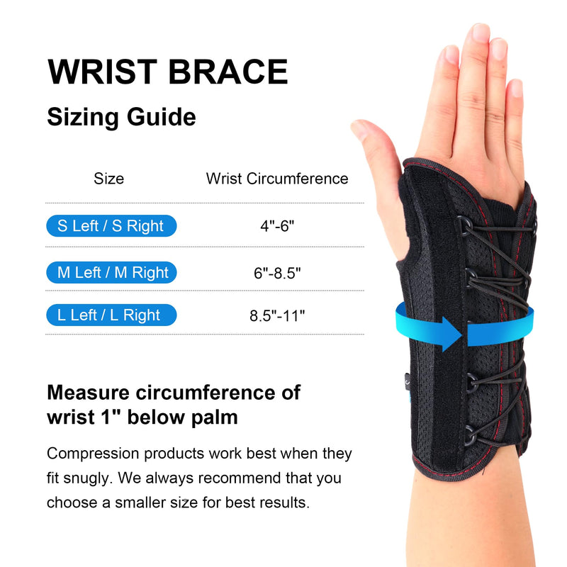 Carpal Tunnel Wrist Brace Night Support - Wrist Splint Arm Stabilizer & Hand Brace for Carpal Tunnel Syndrome Pain Relief with Compression Sleeve for Forearm or Wrist Tendonitis Pain (Left, L) Left Hand-L