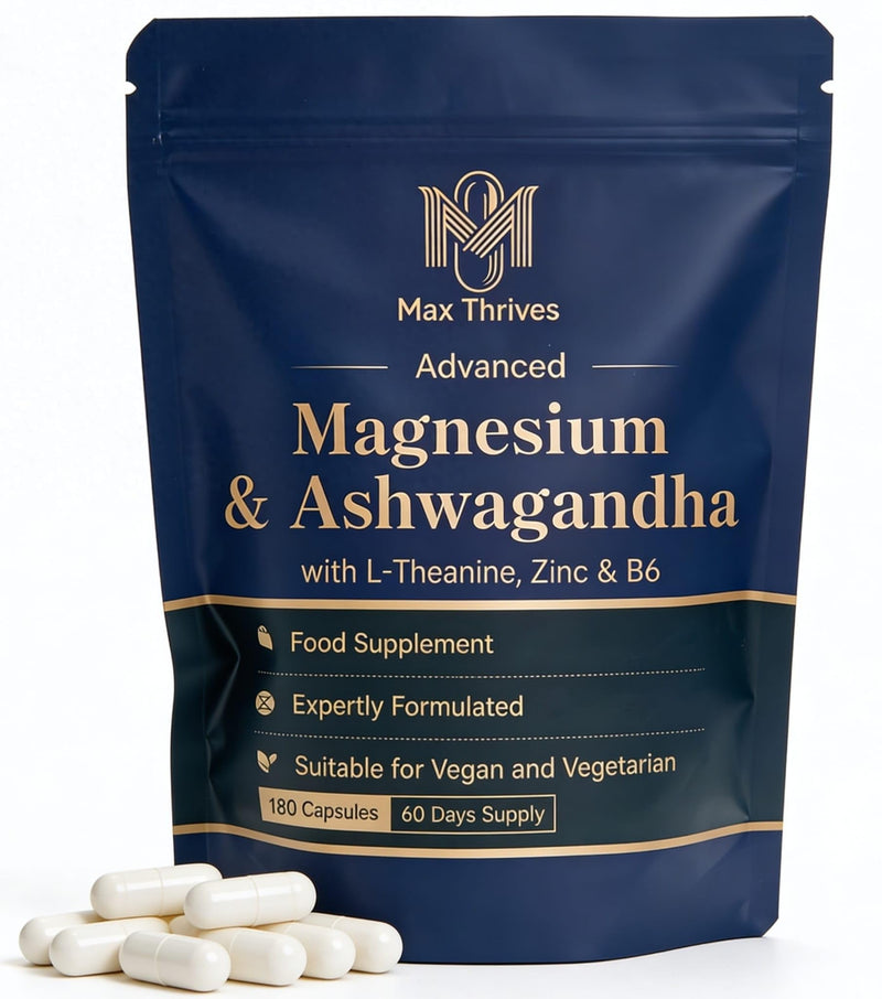 Magnesium Glycinate 5 in 1 Complex - Magnesium Supplement with Ashwagandha, L-Theanine, Zinc & Vitamin B6 – 180 Vegan Capsules – High Strength Magnesium Complex - Muscle Function & Nervous System