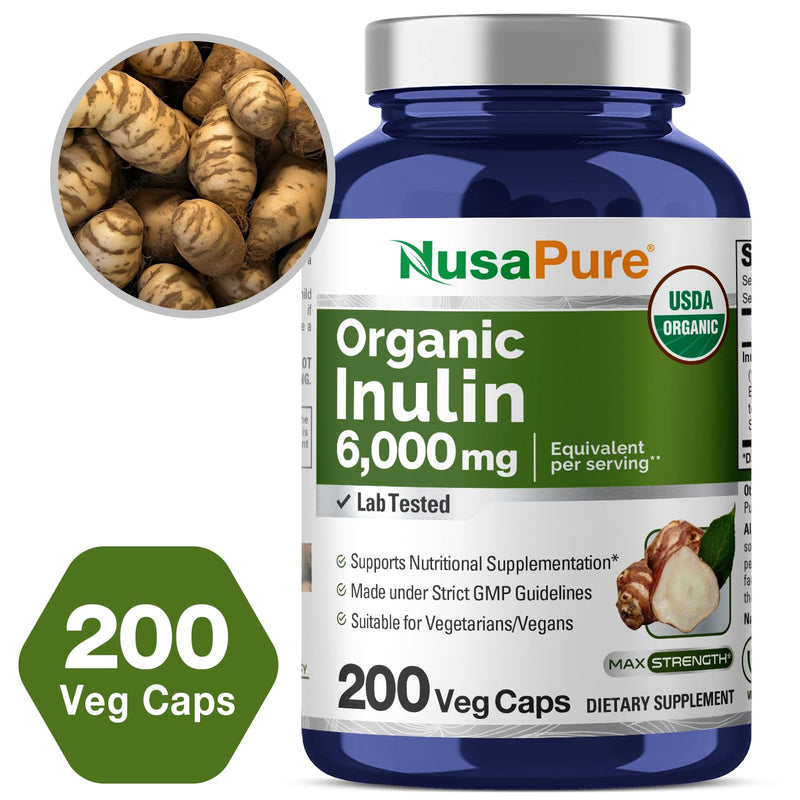 [Australia] - NusaPure Inulin Powder 20:1 Extract, 300 mg Equivalent to 6,000mg | 200 Veggie Capsules |USDA Organic and Non-GMO Supplement 