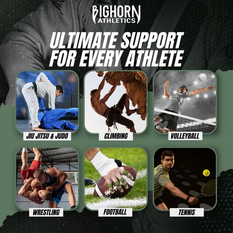 Bighorn Athletics Jiu Jitsu Finger Tape | Athletic Sports Tape for Injuries & Support: BJJ, Judo, MMA, Rock Climbing, Volleyball, Crossfit, Hands & Toes | 0.3-Inch x 45-feet, 8-Rolls, Military Green