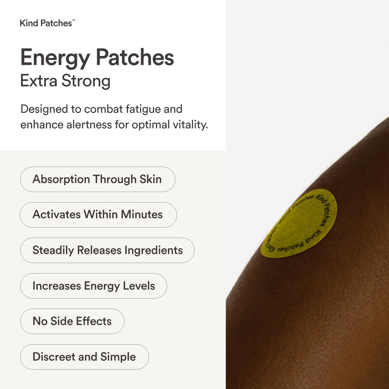 Kind Patches | Energy Patches - Extra Strong | Energy Boost Support | Botanical Plant-Based Formula with Caffeine, Red Ginseng & Vitamin B Complex | 30 Vegan Patches 30 Patches (1 Pack)