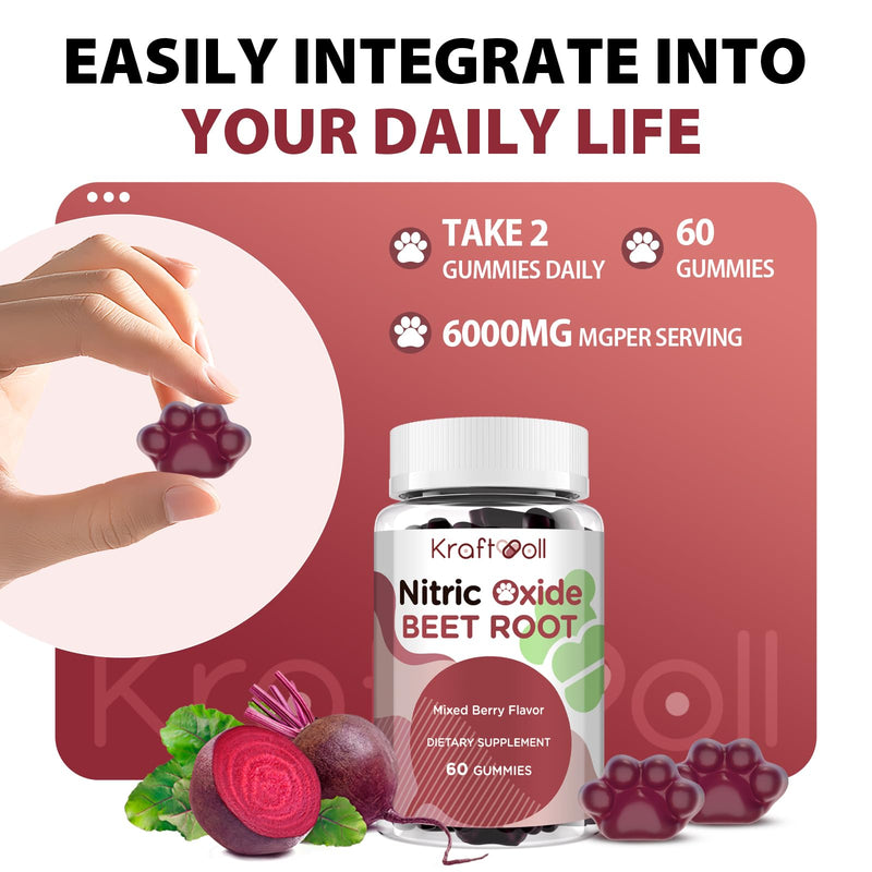 Beet Root Gummies 6000mg – Nitric Oxide Booster with Grape Seed, Pomegranate, Vitamins C & B12 – Nitric Oxide Supplements for Men – Mixed Berry Flavor – 60 Gummies