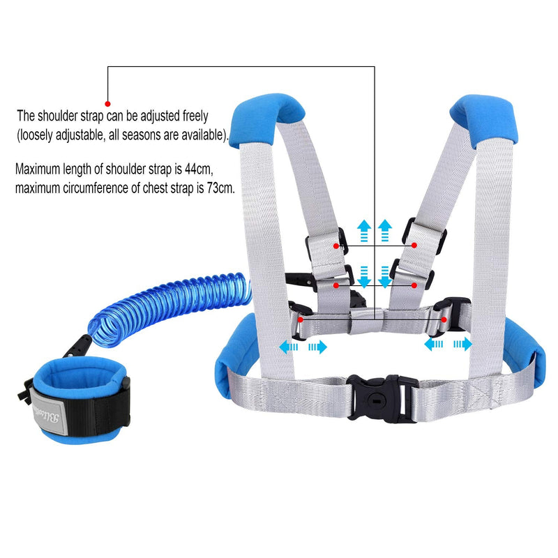 [Australia] - Blisstime 2 in 1 Toddler Leash - Anti Lost Wrist Link for Toddlers - Toddler Harness, Baby Leash, Leash for Toddlers, Wrist Leashes, Child Leashes for Toddlers, Not Easy to Open Without Key blue 