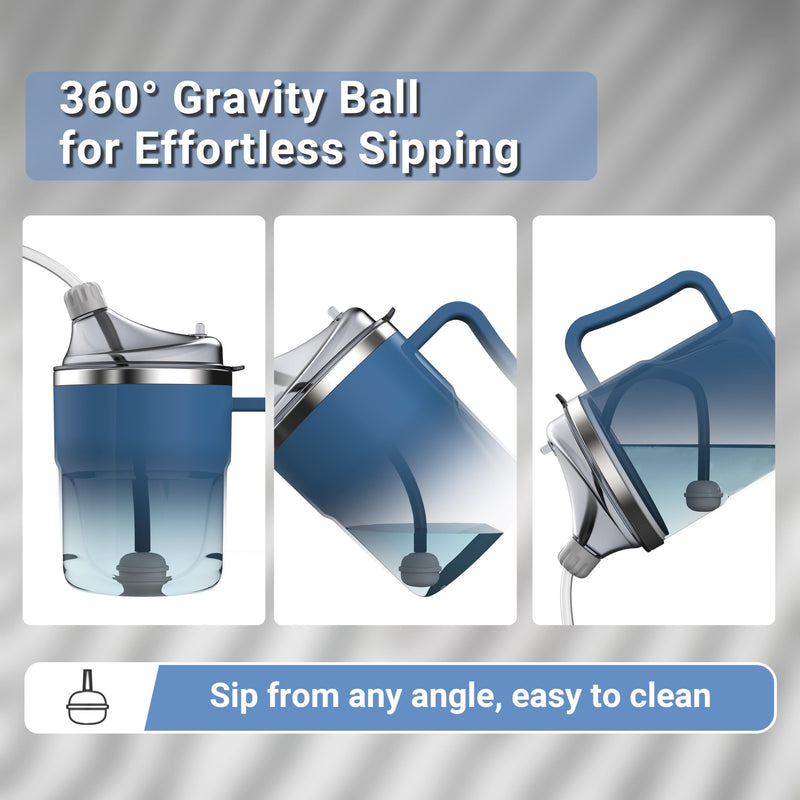 [Australia] - Spill-Proof Cup for Elderly, 13.5oz Stainless Steel Sippy Cup with Straw, Ideal for Seniors and Adults, Great for Water, Milk, and Soup (Blue), Health & Household Supplies Blue 
