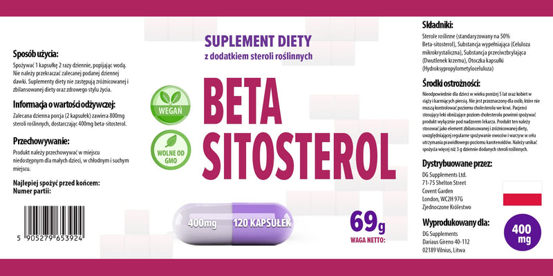 [Australia] - Beta Sitosterol 400mg 120 vegan capsules, laboratory tested, high dosage 