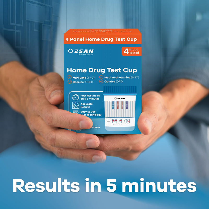 [Australia] - 2San 4-Panel Drug Test Cup – Fast 5-Min Results – Detects THC, Cocaine (COC), Methamphetamine (MET), Opiates (OPI) – Accurate Home & Workplace Urine Screening Kit – FSA/HSA Eligible 