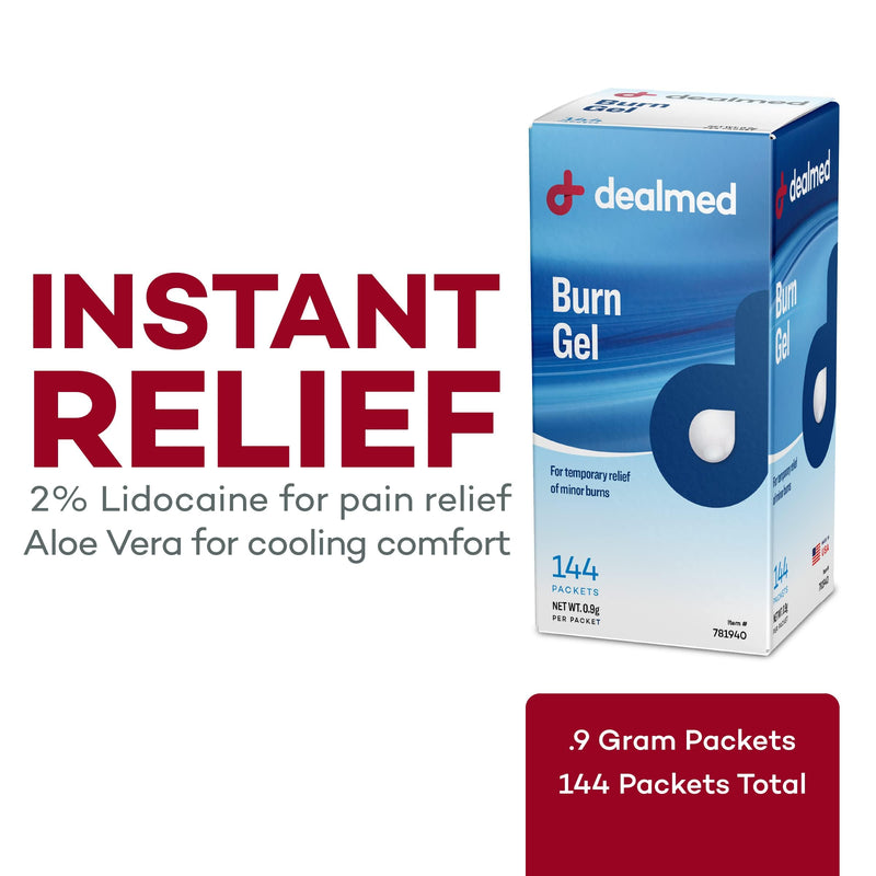 [Australia] - Dealmed First Aid Burn Gel – Made in the USA, First Aid Gel for Temporary Relief of Minor Burns, Cuts, and Scrapes, 144 Packets/Box (.5g) - Pack of 1 Burn Gel Box 