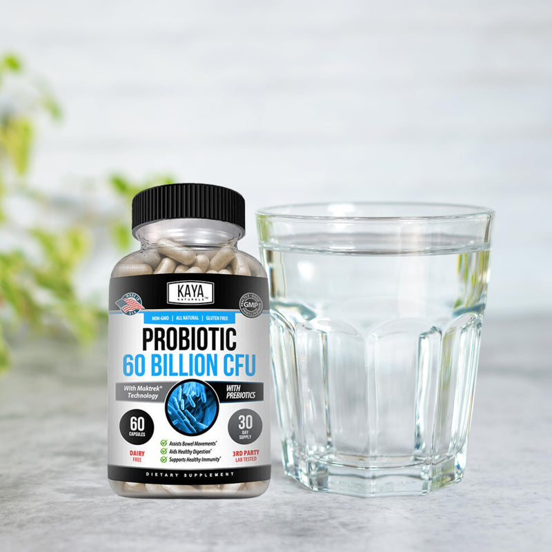 Kaya Naturals Probiotic 60 Billion CFU - Probiotics for Women, Probiotics for Men and Adults, Natural - Gut Health & Immune Support Supplement - Provides Digestive Support - 60 Vegetable Capsules 60 Count (Pack of 1)