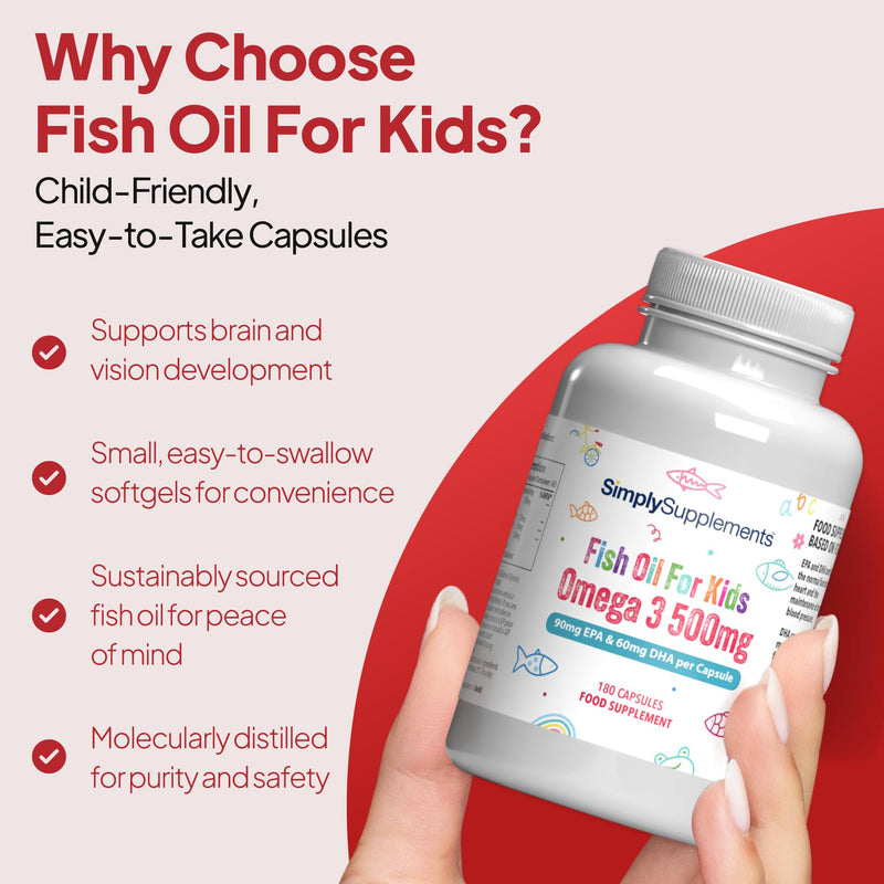 High Strength & Pure Omega 3 500mg for Kids | for Ages 4-15 Years | 360 Capsules in Total | Manufactured in The UK Unflavoured 180 count (Pack of 2)
