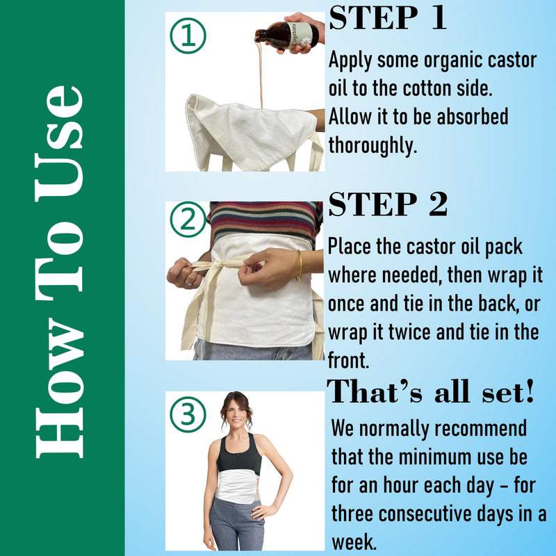 [Australia] - Castor Oil Pack Wrap with Organic Cotton Flannel, Reusable Castor Oil Pack for Liver Detox with Six Adjustable Straps, Less-Mess Raw White 