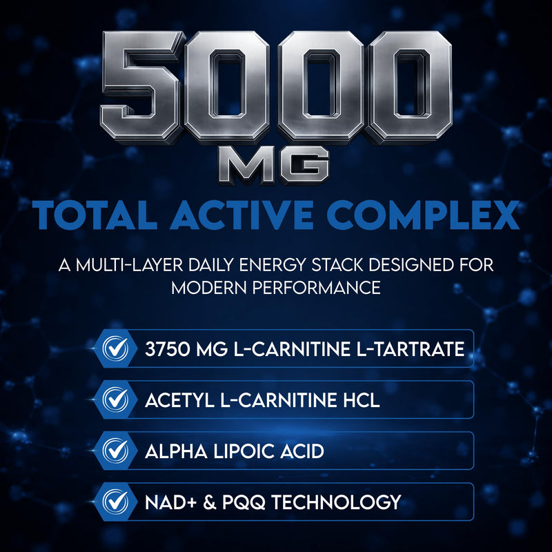 L-Carnitine Complex Energy 5000mg – Advanced Acetyl L-Carnitine Formula with NAD+, PQQ & CoQ10 – Energy & Metabolism Support – 17 Active Ingredients – 180 Vegan Capsules