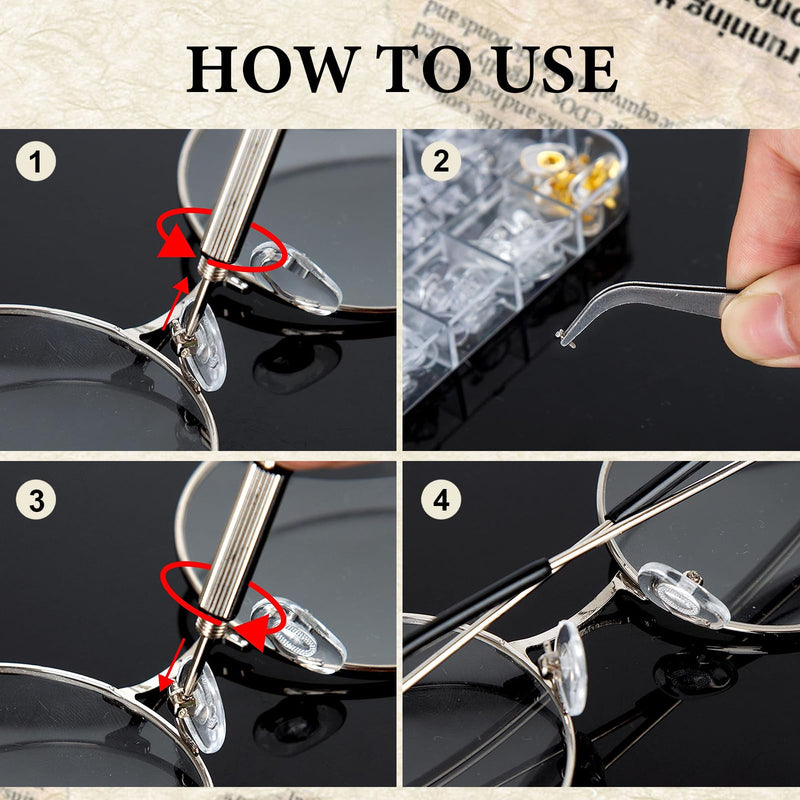 [Australia] - 60 pairs of glasses nose pads, glasses nose pads silicone 12 styles, 5 pairs of each style, non-slip nose pads for glasses. The set contains 80 screws, tweezers and small screwdrivers 