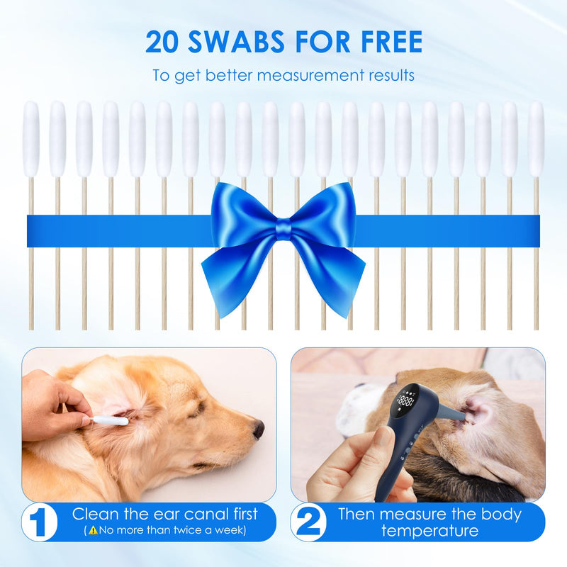 Pet Ear Thermometer for Dogs, Cats, and Livestock, Long Probe Designed, ℃/ ℉ Convert and Sound Switch Dedicated Button, 1 Second Measurement, 20 pcs Pet Swabs Included - PawsPlanet Australia