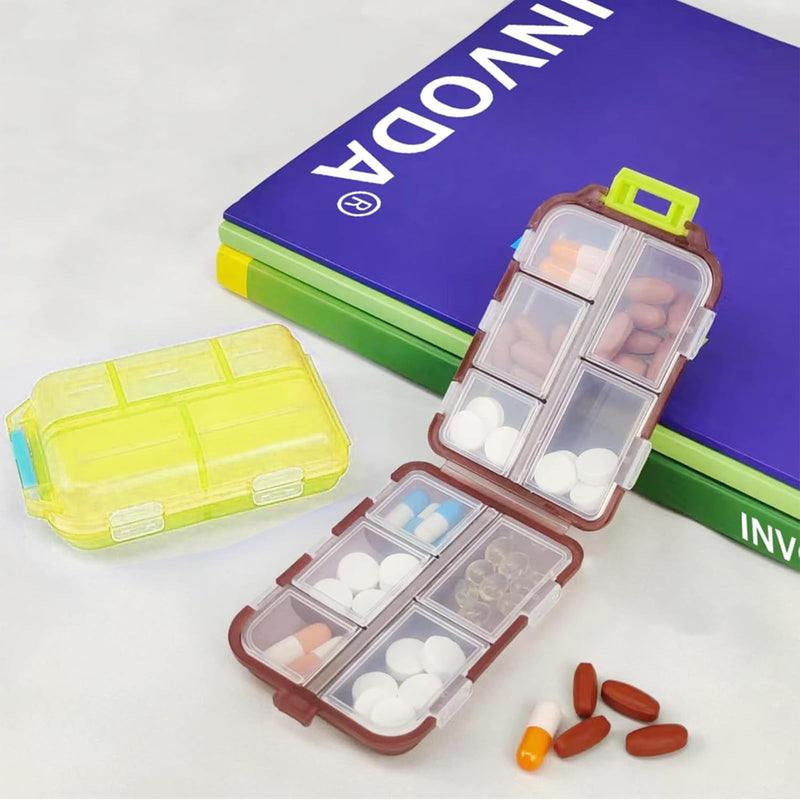 3PCS Travel Pill Organizer Portable Pocket Pill Case Small Pill Box for Purse Medicine Organizer Have 10 Compartments Storage Vitamin Fish Oil by INVODA (Pink+Gray+Blue+Lables) Red+yellow+white+label
