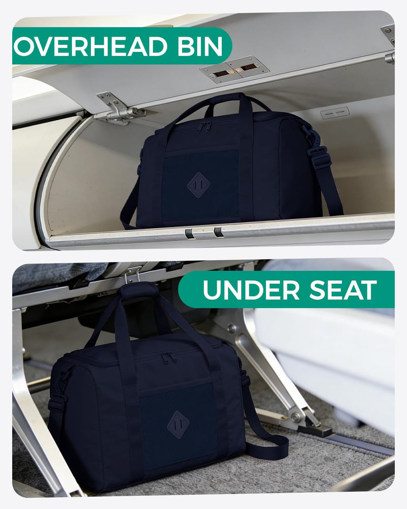 WANDF Personal Item Travel Bag 18x14x8, Carry On Duffle Bag for Women | Frontier Underseat Fit, Weekend Overnight Trips, Wet Pockets, Lightweight Flight Essentials A-Blue