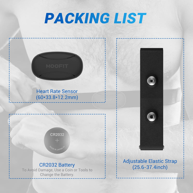 [Australia] - moofit HR8 Heart Rate Monitor Chest Strap, Low Energy Real-Time Heart Rate Data Bluetooth 5.0/ANT+, Longer Communication Range, IP67 Waterproof, Compatible with iOS/Android Apps, Gym Equipment, Black 