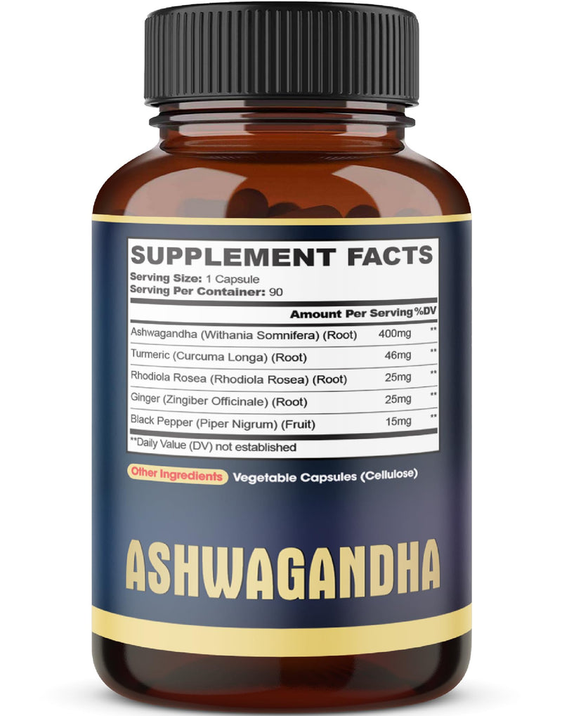 [Australia] - Ashwagandha Extract Capsule - Great Strength - 5in1 Blended Ginger, Turmeric, Rhodiola Rosea & Black Pepper - 90 Capsules for 3 Months - Strength, Spirit & Immune Support 