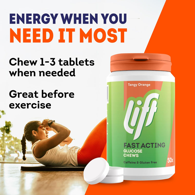 Lift Fast-Acting Glucose Chewable Energy Tablets, Orange, 6 Pack of 50-Tablet Tubs 50 count (Pack of 6)