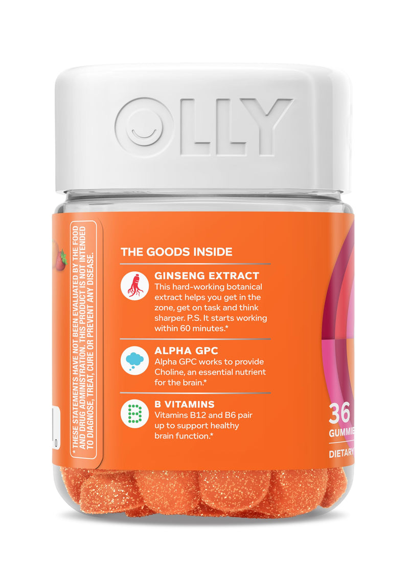 OLLY Laser Focus Gummy, Ginseng, Alpha GPC, B Vitamins, Berry Tangerine Flavor - 36 Count (Pack of 2) 36 Count (Pack of 2)