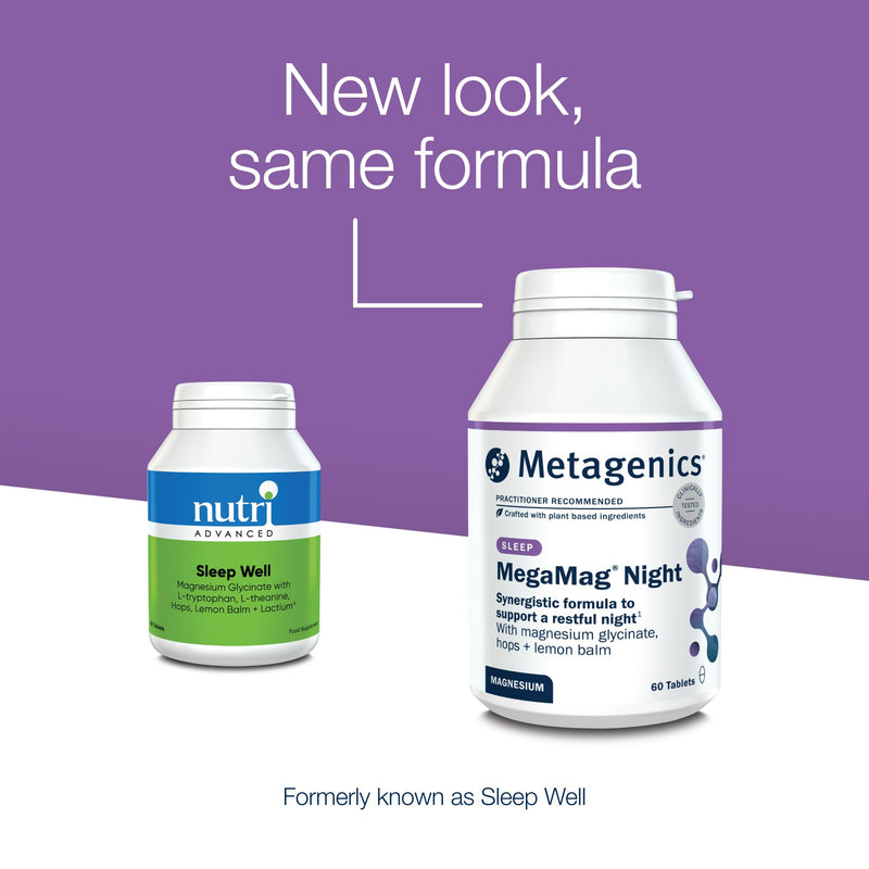 Metagenics - MegaMag Night – Magnesium Glycinate with Hops & Lemon Balm – for Evening Wellbeing – 60 Capsules