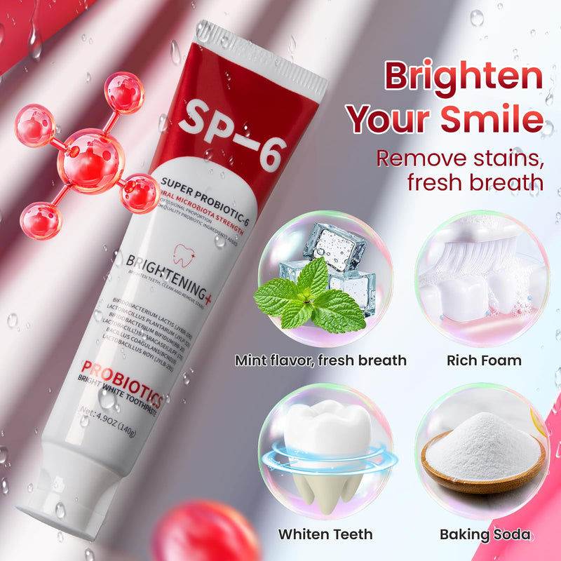 [Australia] - SP-6 Probiotic Whitening Toothpaste, SP-6 Probiotic Toothpaste, Enhanced Formula with 6 Probiotics for Teeth Whitening/Brightening, Enamel-Safe, Fluoride-Free, Fresh Mint Flavor, 4.9oz, 2Pack 2 