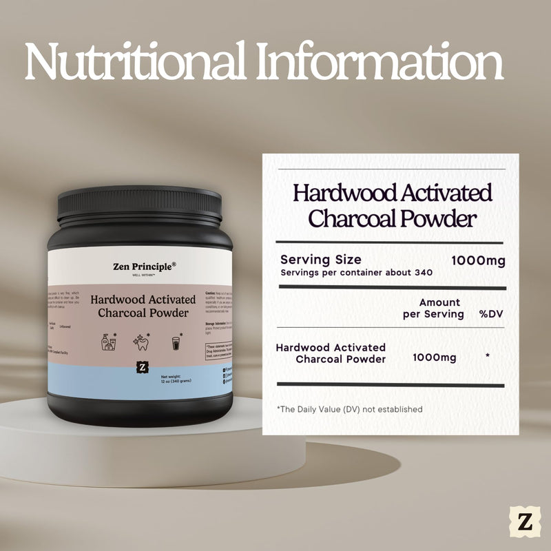 [Australia] - Zen Principle Activated Charcoal Powder only from USA Hardwood Trees. All Natural. Whitens Teeth, Rejuvenates Skin and Hair, Supports Better Digestion. Free Scoop Included. 12 oz. 