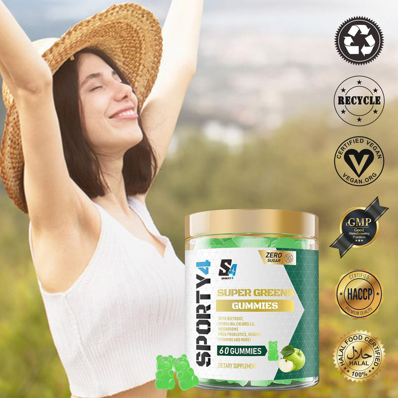 Super Green Gummies no creatine | 60 Vegan Multivitamin Gummies | Blend of 8 Botanicals | with Vitamin B12, B3, B6, B5 & Folic Acid |
