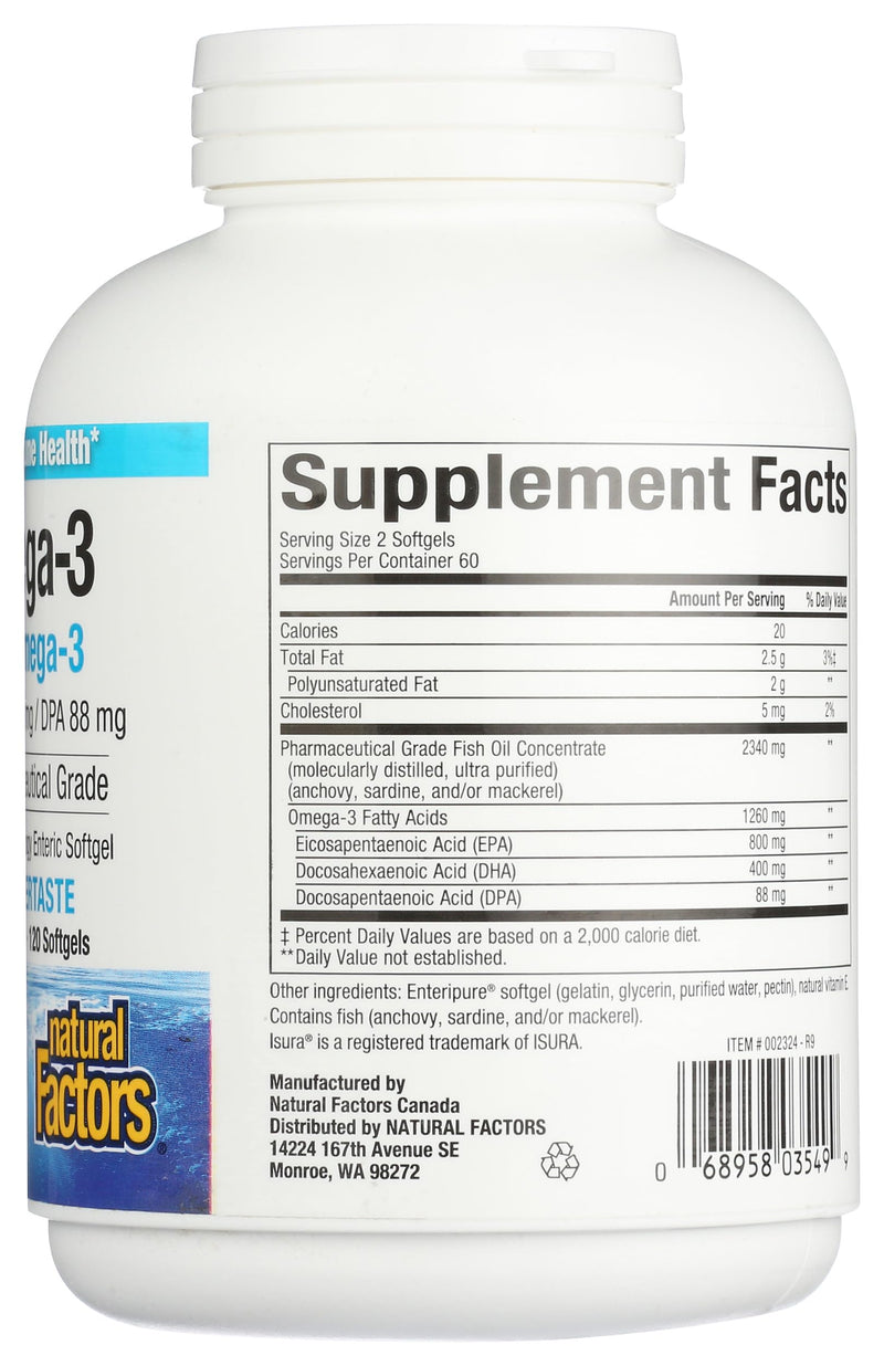 Natural Factors RxOmega-3 - Dietary Supplement for Brain & Heart Health Support - Eye Health Supplement with EPA & DHA - Natural Supplement with Omega-3 Fatty Acids - 120 Softgels (90 Servings) 120 Count (Pack of 1)